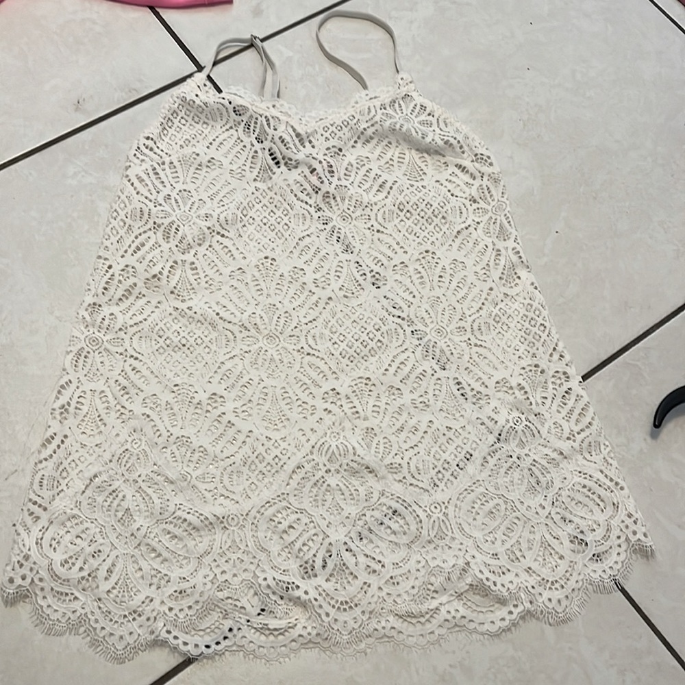 White see through lace tank top